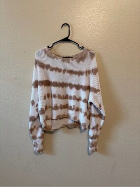 Women's Cream & Brown Tie-Dye Waffle Knit Sweater